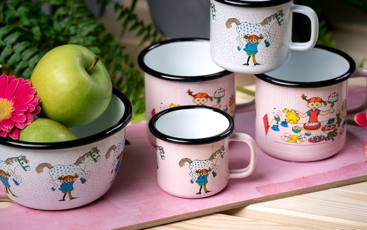 Caneca esmaltada Pippi e o homenzinho 1,5 dl - Rosa claro - Muurla