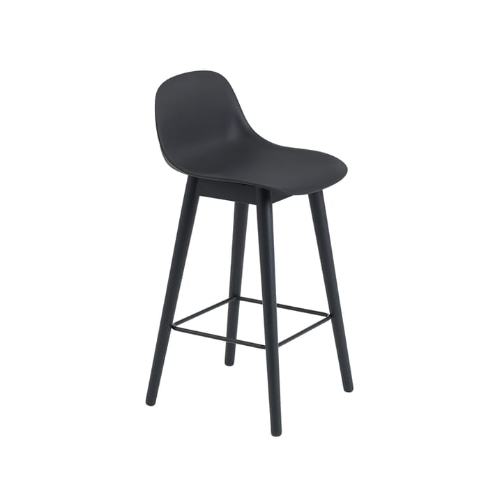 Banco de bar com encosto Fiber 65 cm - Preto-pernas pretas - Muuto