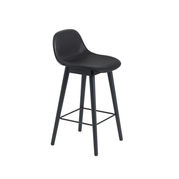 Banco de bar com encosto Fiber 75 cm - Preto couro-pernas pretas - Muuto