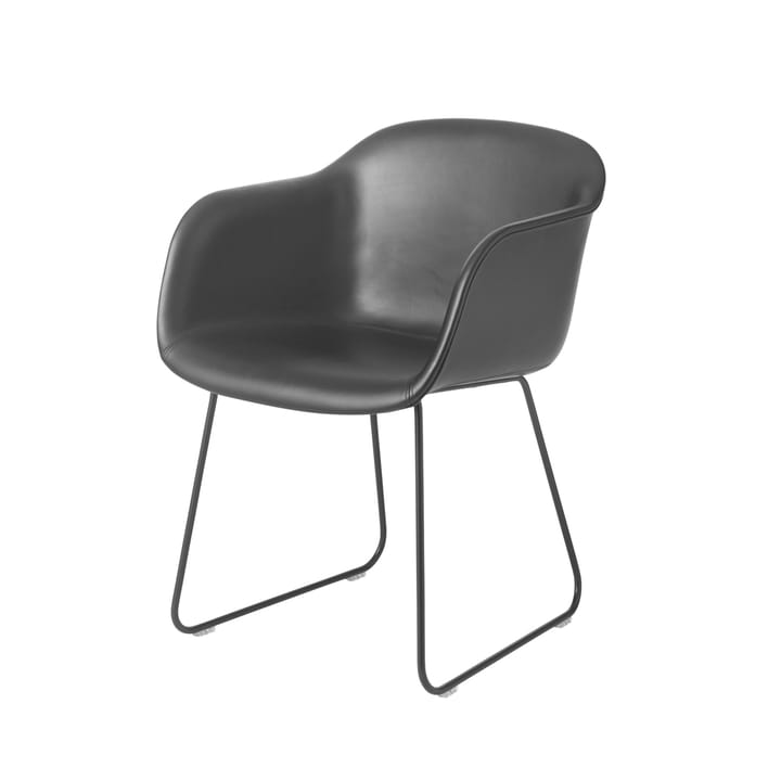 Cadeira com braços Fiber - Couro preto Refine - Muuto