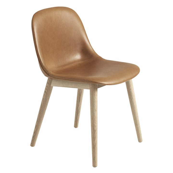 Cadeira com pernas de madeira Fiber Side Chair - Refine leather cognac-Oak - Muuto