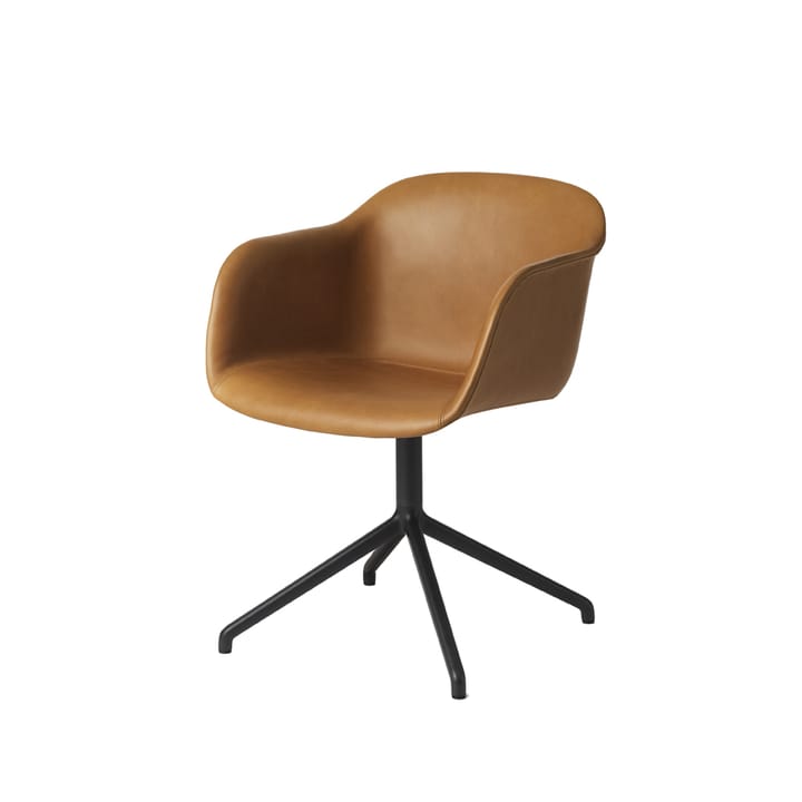  Cadeira de escritório base giratória e apoio braços Fiber - Cognac leather-anthracite black - Muuto