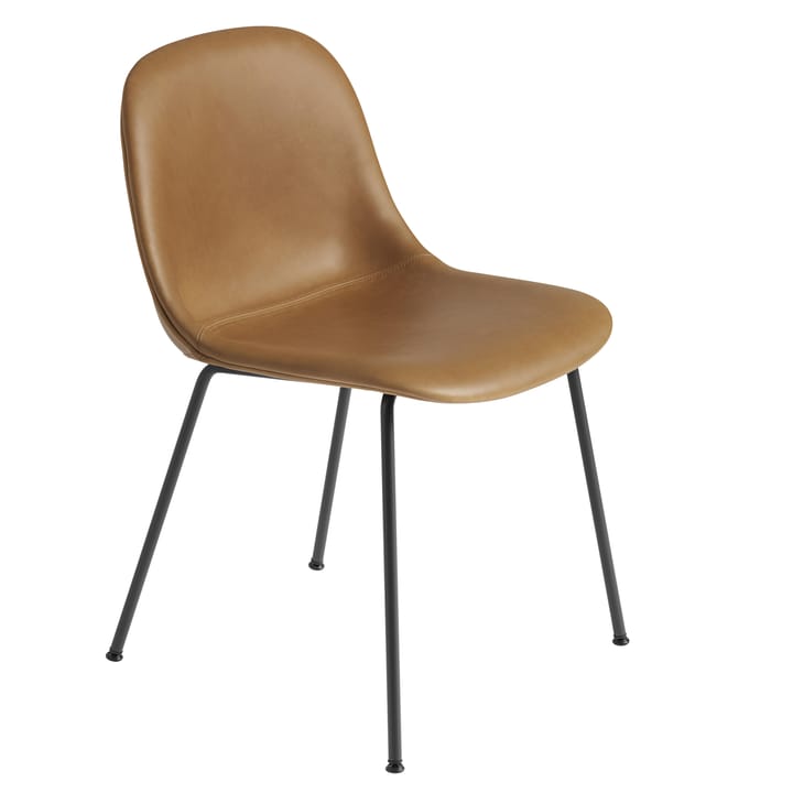 Cadeira lateral com pernas de metal Fiber - Refine leather conhaque-preto - Muuto