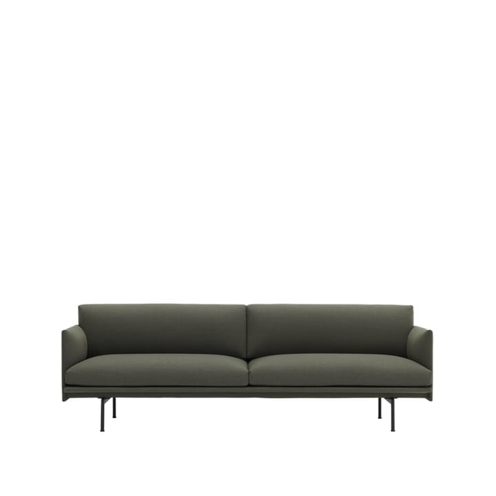 Outline sofá 3 assentos - tecido - Fiord 961 verde-pés pretos - Muuto