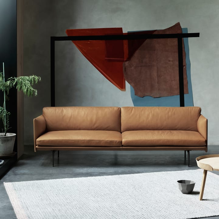 Outline sofá 3 assentos - tecido - tecido fiord 151 cinza, pés pretos - Muuto