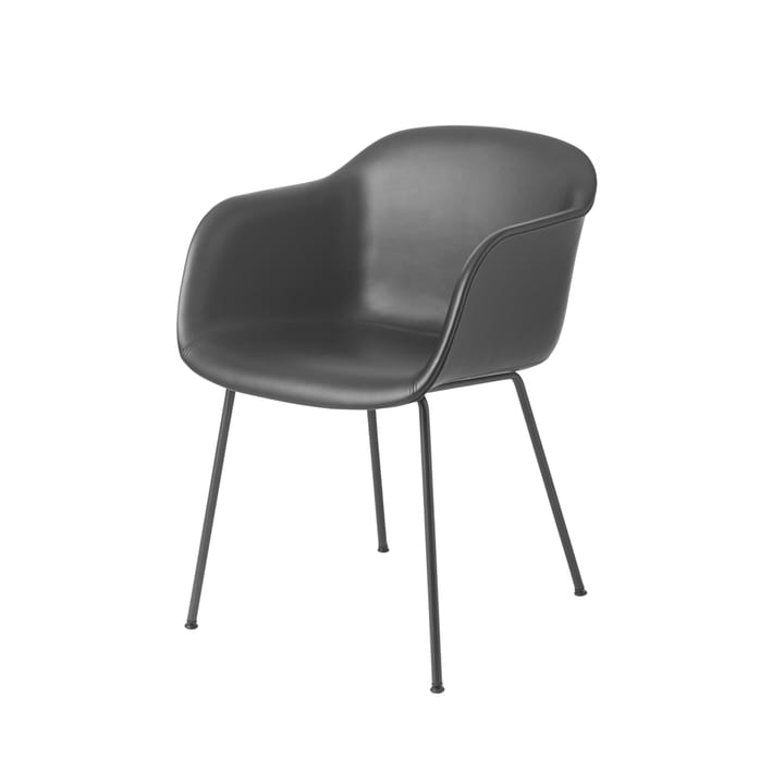 Poltrona Fiber base tubo - Refine leather black-Black - Muuto