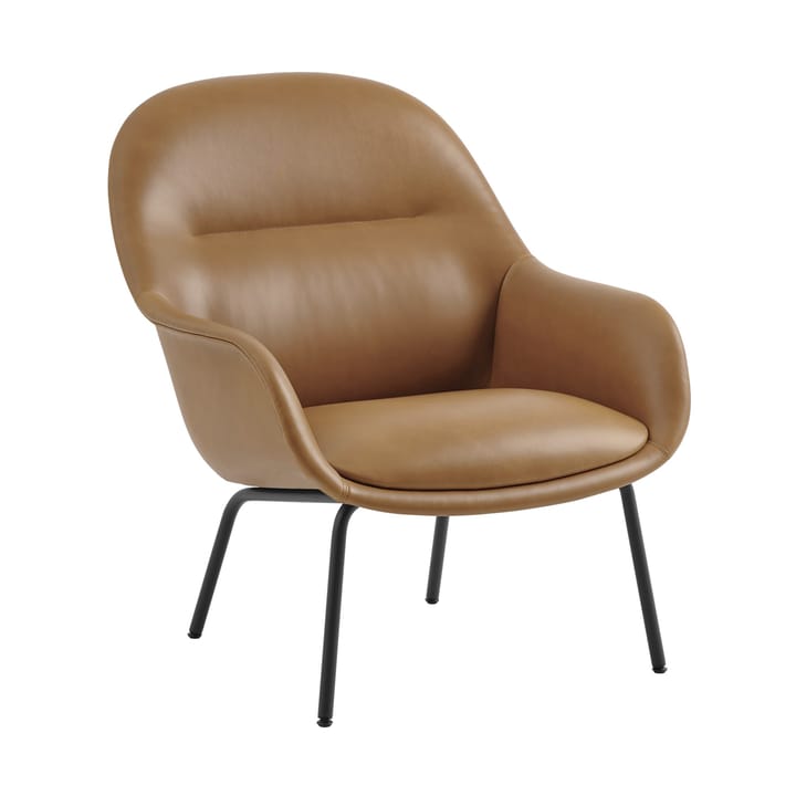 Poltrona Fiber Lounge com pernas em aço - Refine leather cognac-black - Muuto