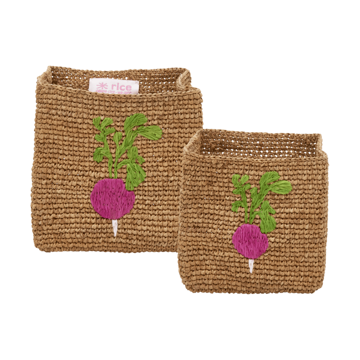 Cesto de armazenamento de ráfia Rice 2 peças, Radish Embroidery-Tea RICE