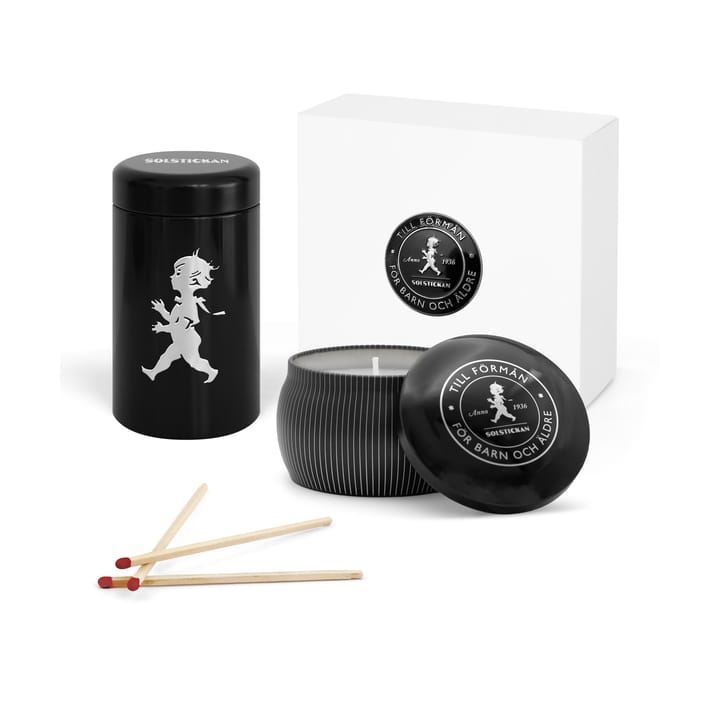 Caixa de oferta Solstickan vela perfumada + tubo de fósforos, Preto- cedro Solstickan Design