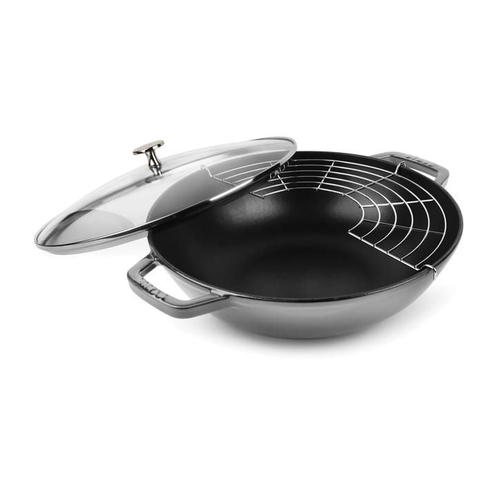 Wok com tampa de vidro Ø30 cm 4,4 L - cinza - STAUB