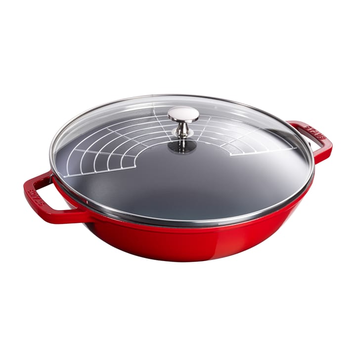 Wok com tampa de vidro Ø30 cm 4,4 L - Vermelho - STAUB