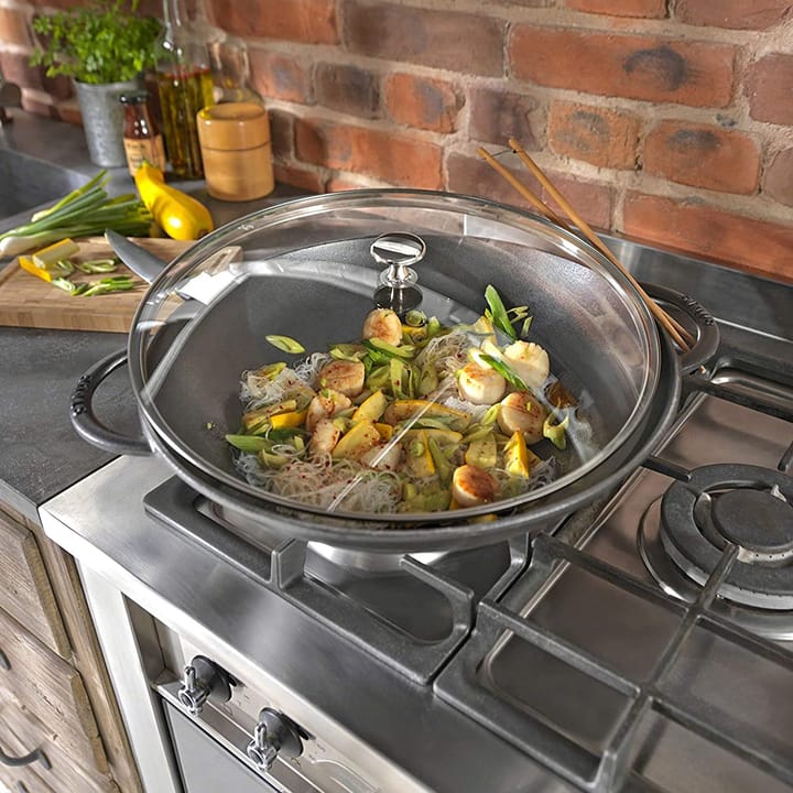 Wok com tampa de vidro Ø37 cm 5,7 L - cinza - STAUB