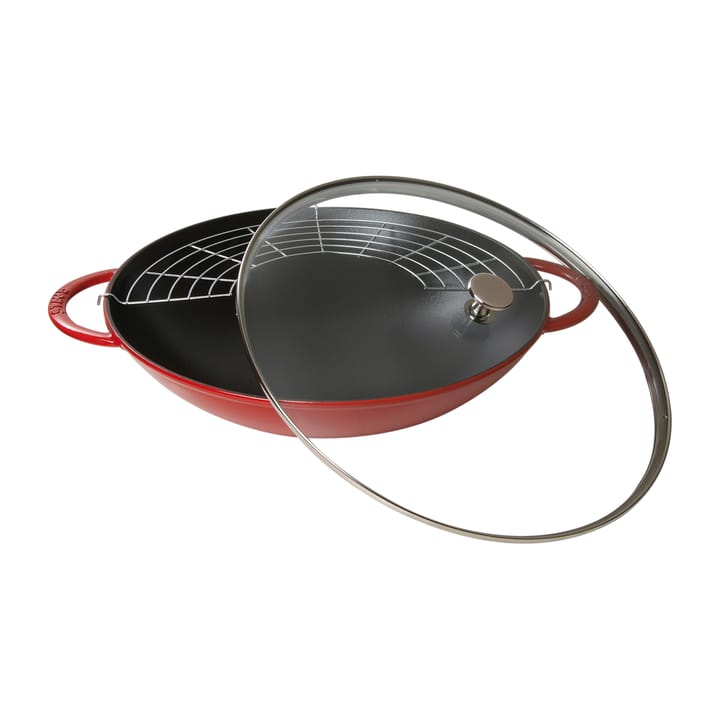 Wok com tampa de vidro Ø37 cm 5,7 L - Vermelho - STAUB