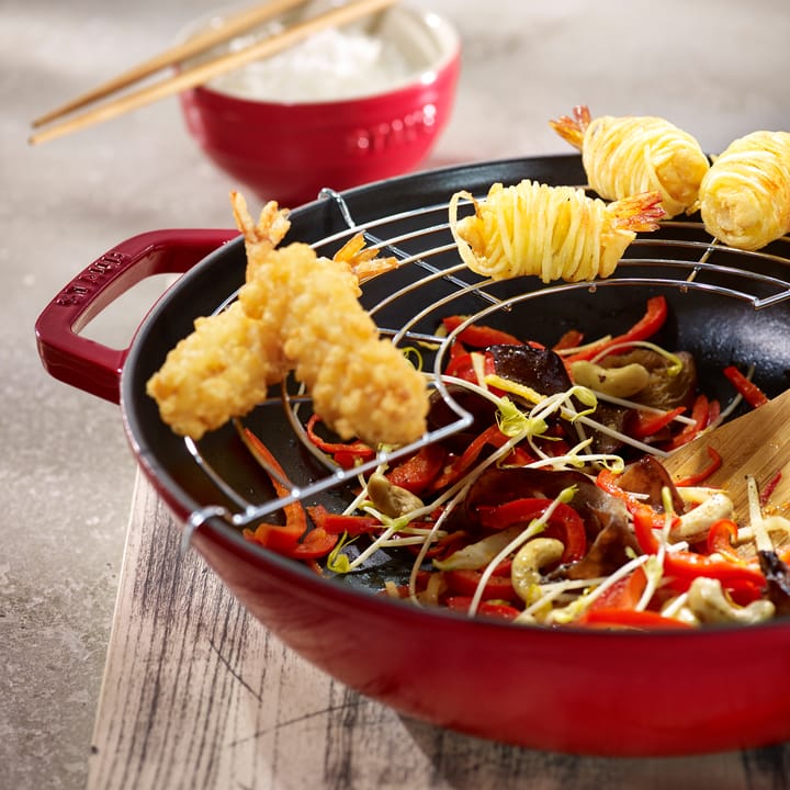 Wok com tampa de vidro Ø37 cm 5,7 L - Vermelho - STAUB