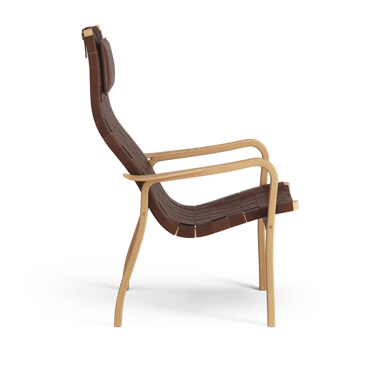 Cadeira alta com encosto de cabeça, carvalho verniz Primo - Couro rédea castanho-vermelha - Swedese
