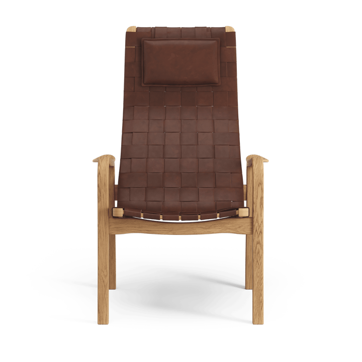 Cadeira alta com encosto de cabeça, carvalho verniz Primo - Couro rédea castanho-vermelha - Swedese