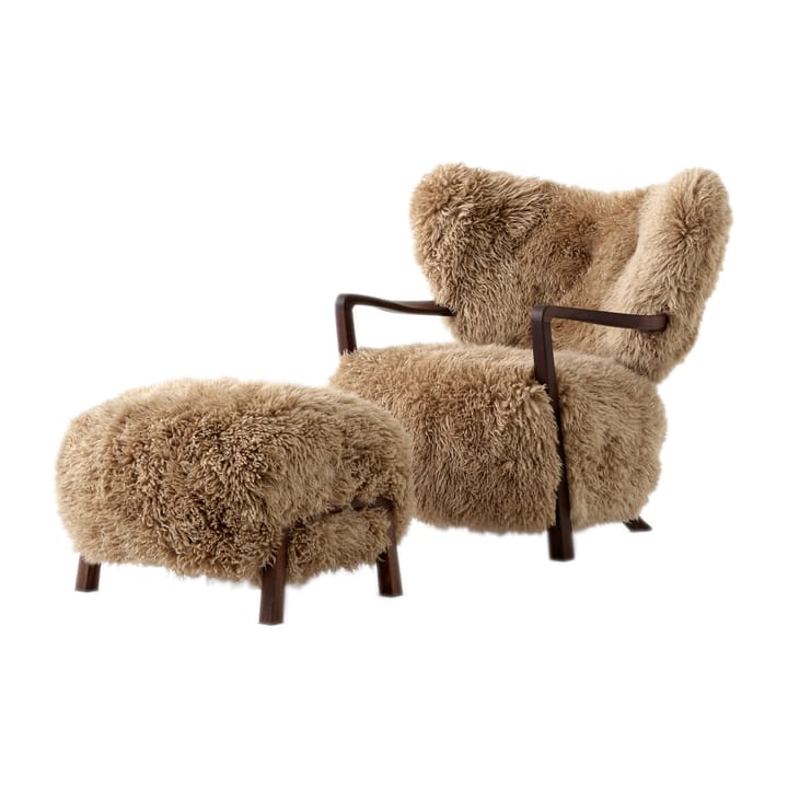 Poltrona Wulff Lounge Chair ATD2 incl. puff ATD3 - Nogueira oleada-Sheepskin mel - &Tradition