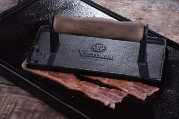 Prensa de bacon e grelha em ferro fundido com cabo de madeira - 21x11 cm - Victoria