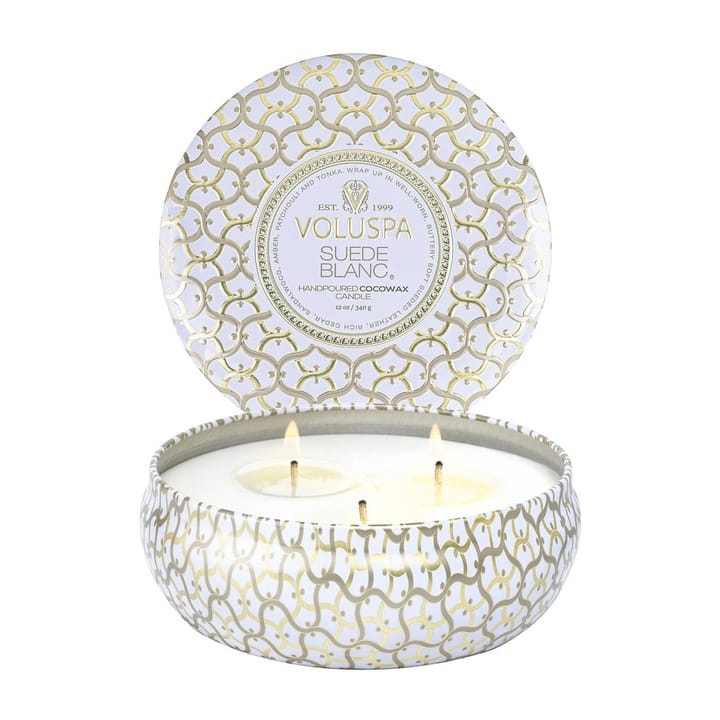 Vela perfumada 3 pavios Maison Blanc Tin 40 horas, Suede Blanc Voluspa