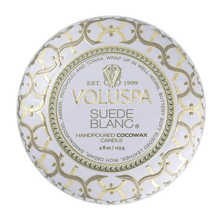 Vela perfumada Maison Blanc Mini Tin 25 horas, Suede Blanc Voluspa